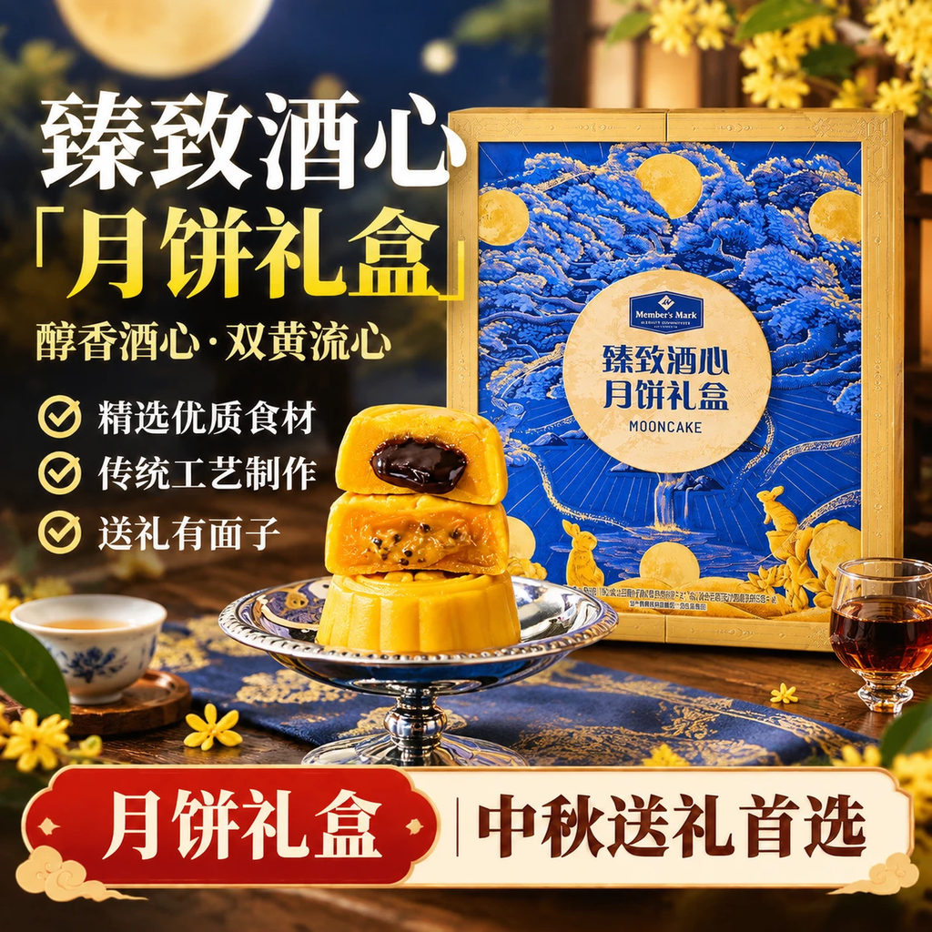臻致酒心月饼礼盒包装袋广式中秋送礼 致酒心月饼礼盒780g*1