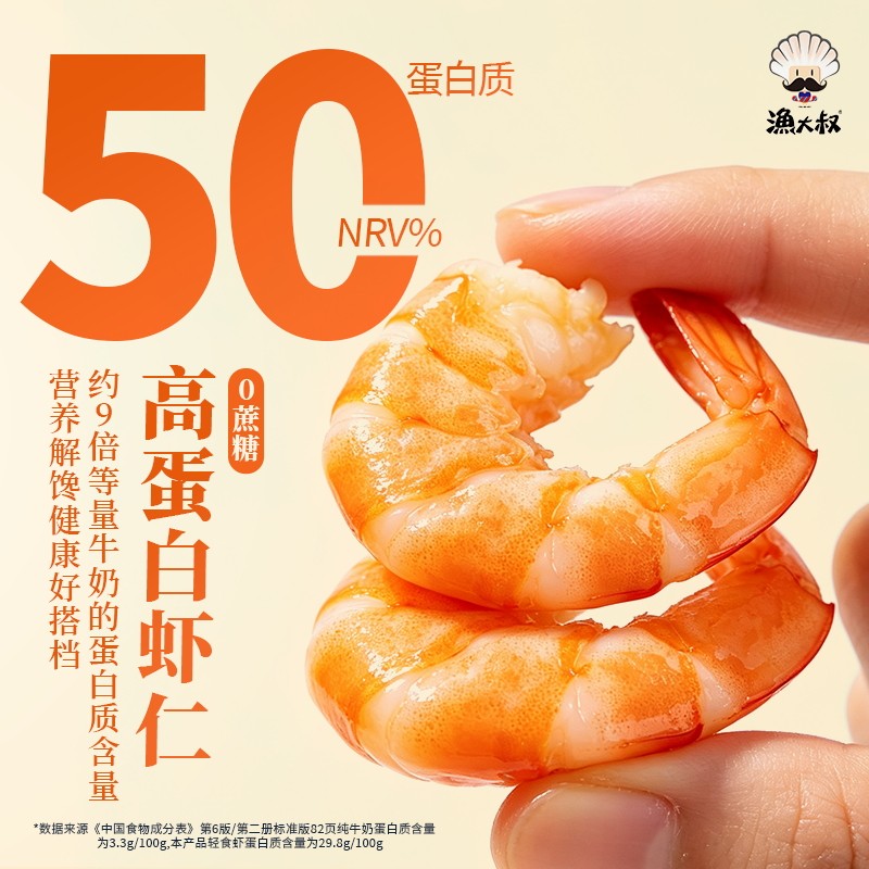渔大叔轻食虾仁虾肉即食虾干低脂零食营养代餐孕妇海鲜大连特产  轻食虾500g（散称）